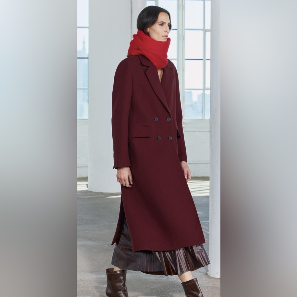 NWT! ZARA long Manteco Wool BURGUNDY coat - size XL